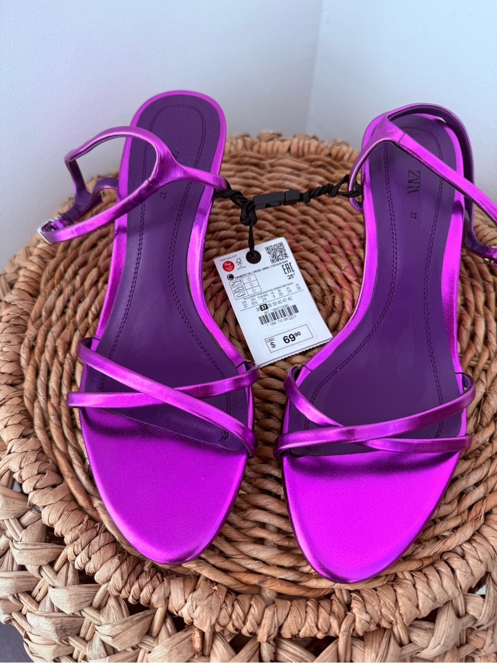 Zara Metallic Fuchsia Strappy Sandals